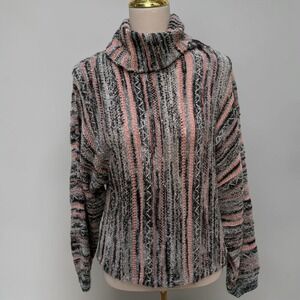 Knox Rose Turtleneck Sweater S Pink Grey Boho Striped Textured Knit Cozy Relaxed